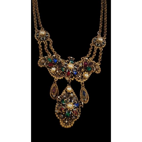 Vintage Thief of Bagdad Spectacular Enameled Brass and Stone Necklace (A5889) - Picture 2 of 6